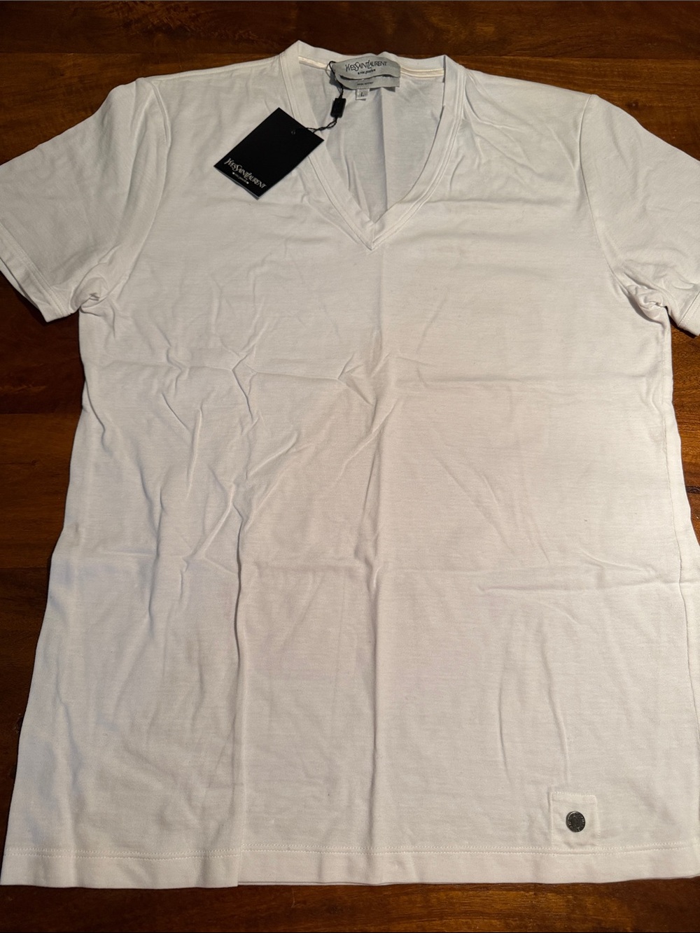 Yves Saint Laurent rive gauche Men's White V-Neck Short Sleeve Tee